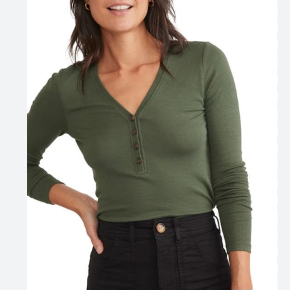 Marine Layer Lexi Rib Henley - Climbing Ivy, Small